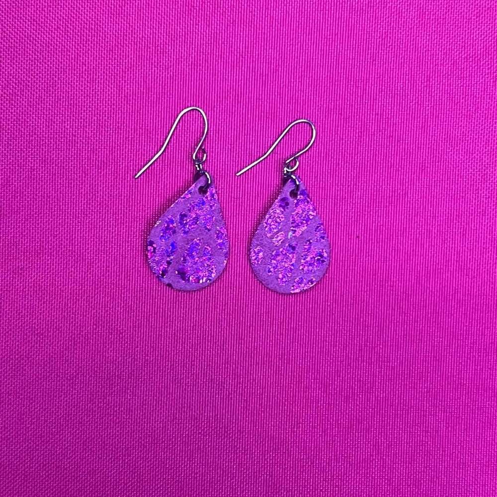 Handmade Purple Glitter Teardrop Earrings